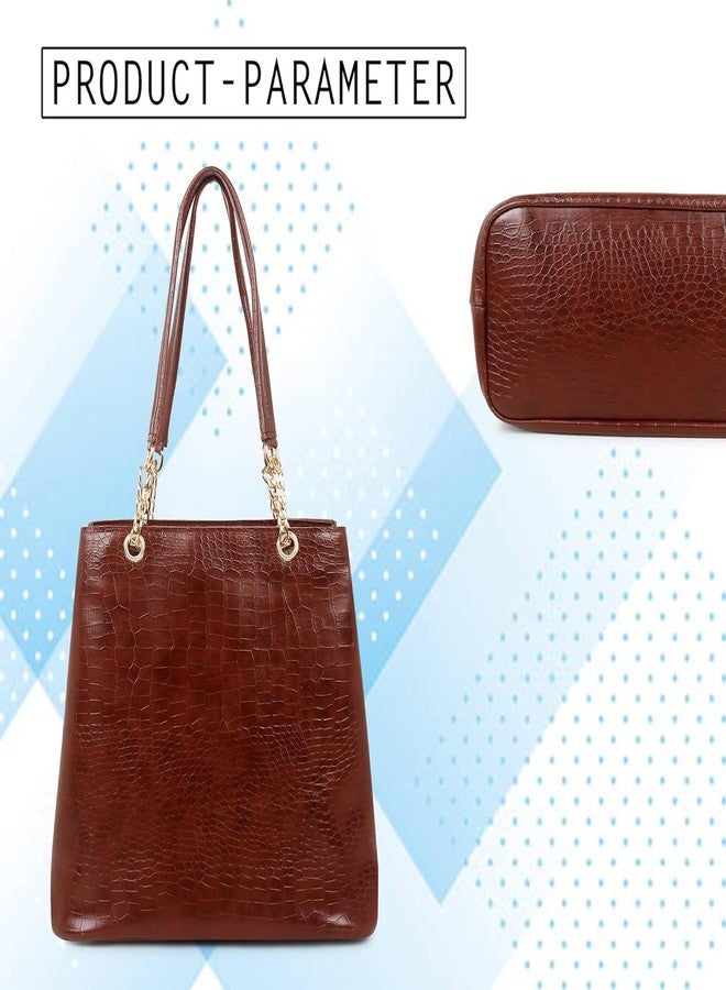 Dcozi Stylish and Fashionable PU Leather Dark Brown Handbag For Women & Girls - TB03_DarkBrown (Shoulder & Tote Bag) - Image 3